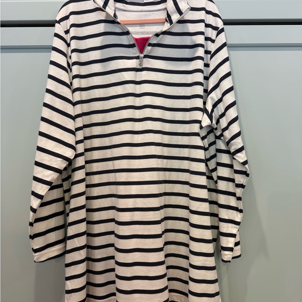 Woman Within Black and White Striped Half-Zip Tunic